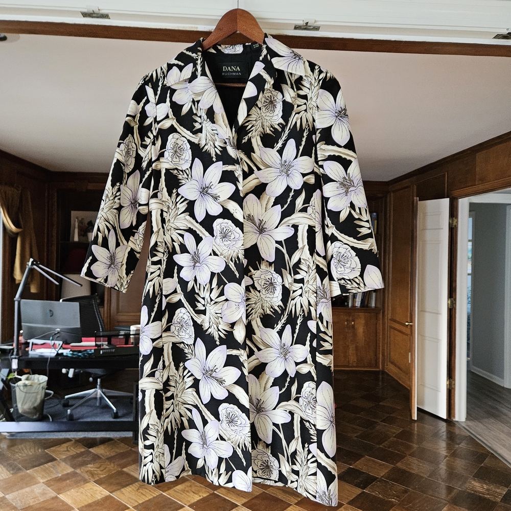 Dana Buchmann Black and Cream Floral Women's Coat